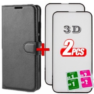 KIT Capa Capinha Carteira Flip + 2 Película de vidro 3D Para Samsung A14 A04 A04E A04CORE  A03CORE A03S A52 A15 A05 A05S
