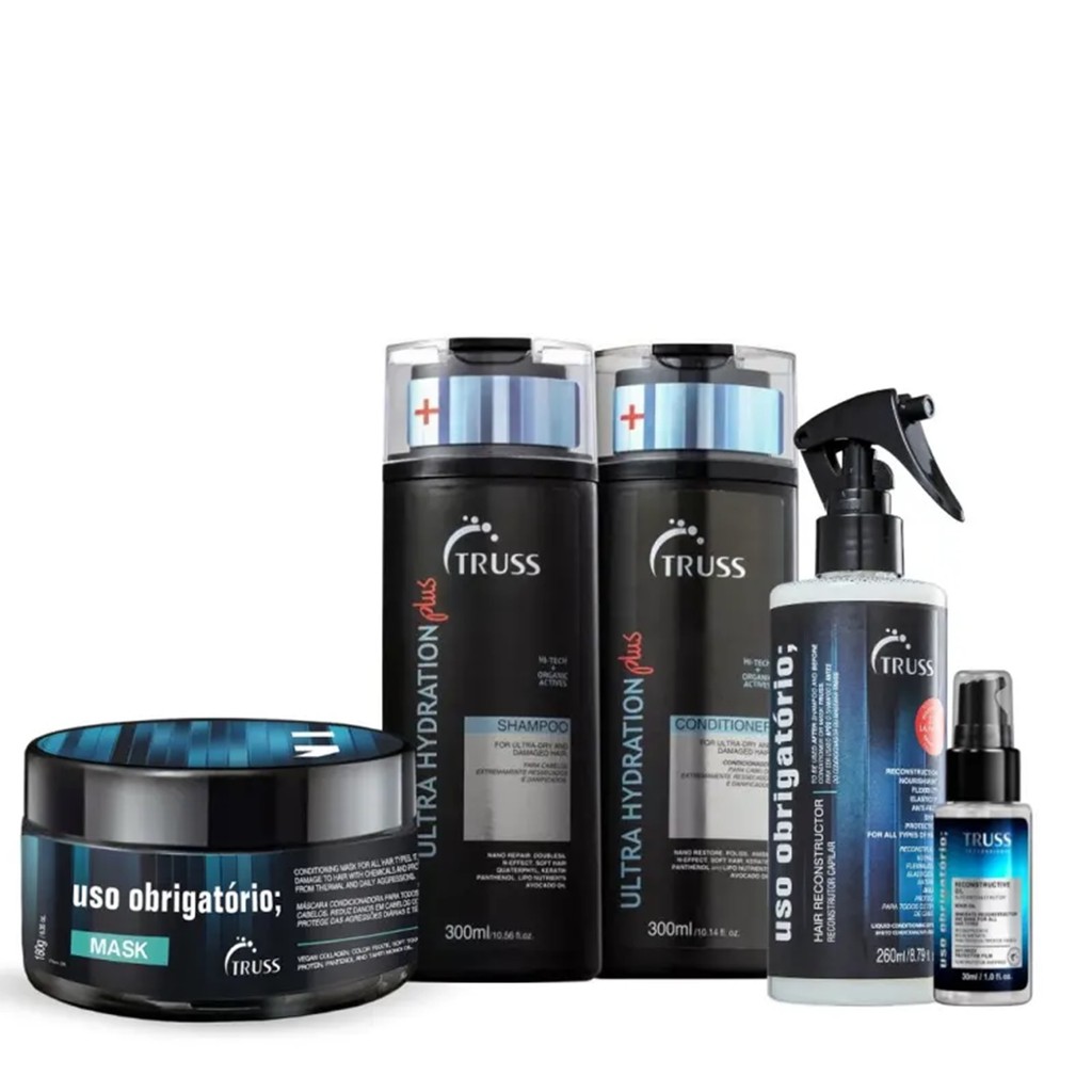 Kit Truss Ultra Hydration Plus-Shampoo 300ml+Condicionador 300ml+Uso Obrigatório Spray 260ml+Máscara 180g+Óleo 30ml