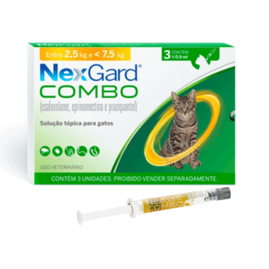 Nexgard Combo 3 unidades Gatos Pulga Sarna Verme 2,5 a 7,5kg