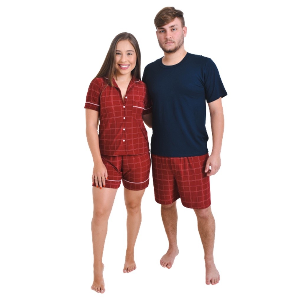 Kit 2 Pijama Casal American Curto Liganete Verão Adulto Feminino e Masculino