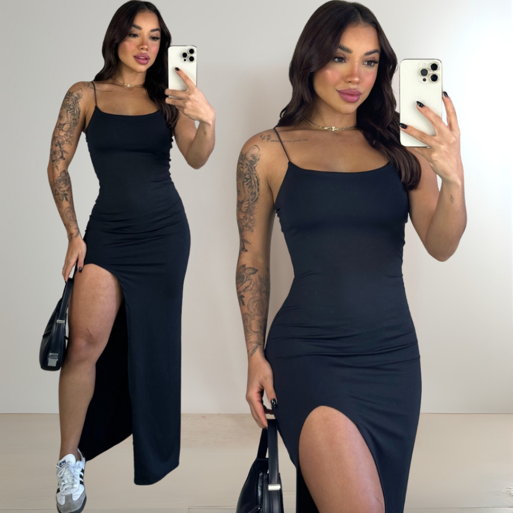 Vestido Longo Com Fenda Feminino Suplex Modelador Elegante Sensual Moda Gringa