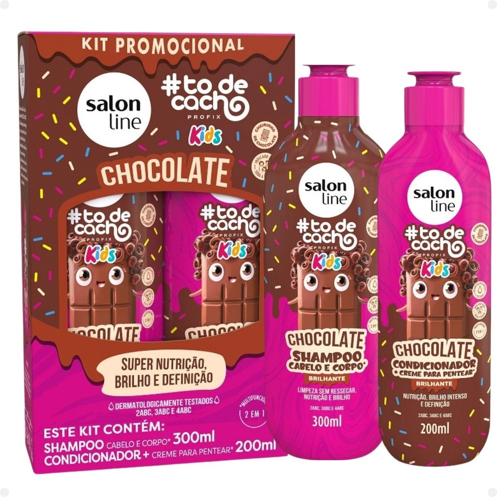 Kit Salon Line Kids: Shampoo 300ml e Condicionador 200ml Chocolate em Oferta na Shopee