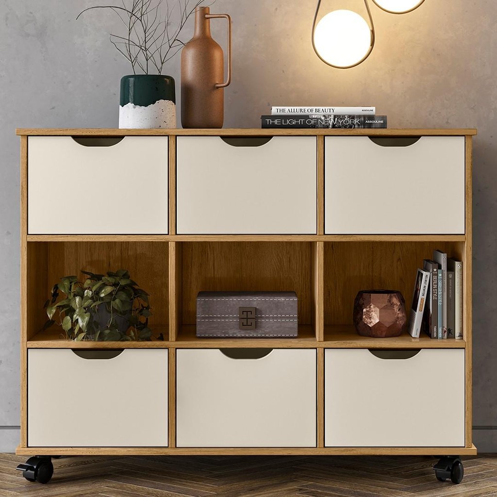 Nicho Organizador 6 Gavetas com Rodízios Freijó/Off White - Qmovi em Oferta na Shopee