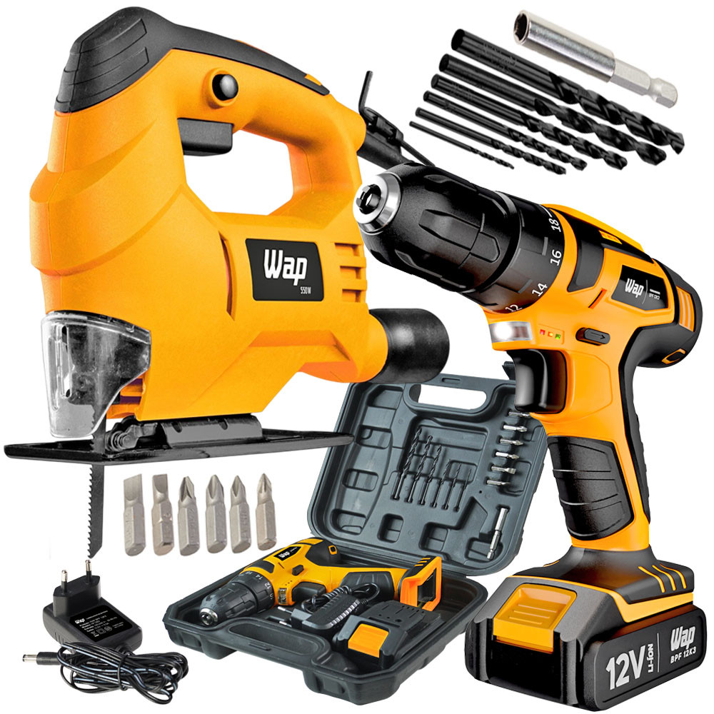 Kit Ferramentas Serra Tico Tico 500W Corta Madeira Aço com Parafusadeira Furadeira 12v WAP em Oferta na Shopee