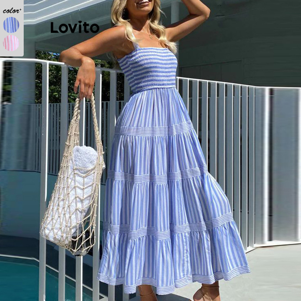 Lovito Vestido Casual Listrado Com Camada Em Camadas Para Mulheres LNL50088