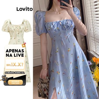 (LIVE STREAM SALE) Lovito Casual Vestido Feminino Estampa Ditsy Floral com Cordão LNA37041 (Multicolorido) em Oferta na Shopee