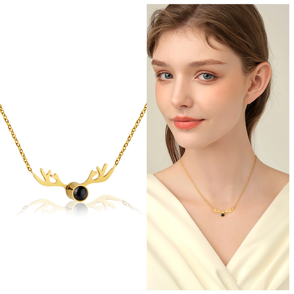 Colar, colar de chifre de veado, colar de aço inoxidável, colar feminino elegante e requintado, presente de feriado