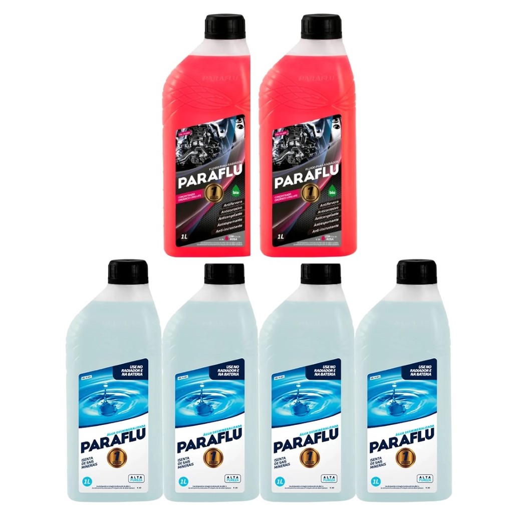 Kit 2 Aditivo Radiador Paraflu Rosa E 4 Agua Desmineralizada