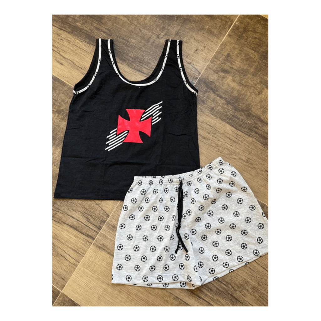 Baby Doll Pijama Vasco Feminino Verão Regata Short
