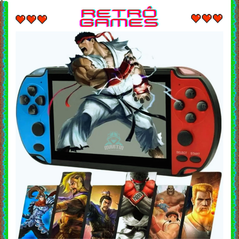 Videogame Portatil X7 PLUS Tela 5.1"/LH-5 6.5"/A-8290 4.8" PSP +5000 Jogos Retro 16GB