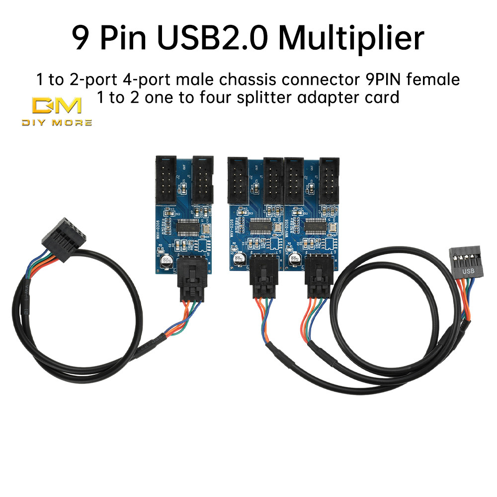 DIYMROE Multiplicador USB 2.0 De 9 Pinos , 1 A 2 Portas , 4 Tomada Macho , Fêmea 4 , Placa Adaptadora Divisora