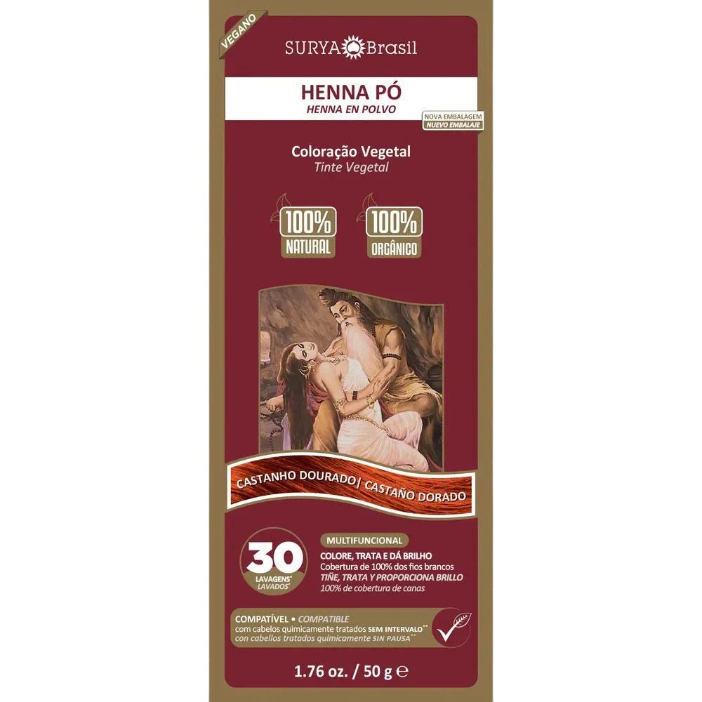 Henna Po Surya 50g Castanho Dourado em Oferta na Shopee