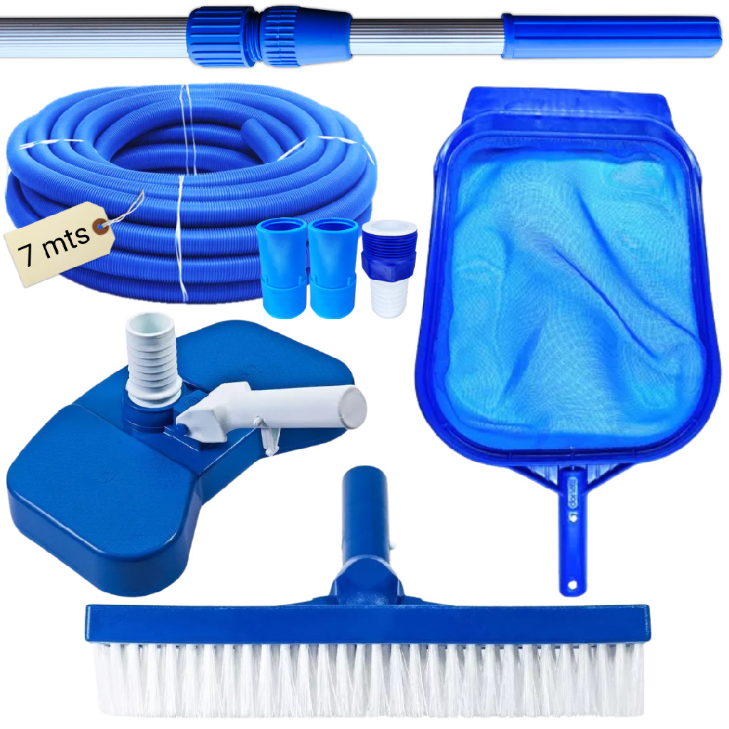 KIT LIMPEZA PARA PISCINAS MANGUEIRA ECOLÓGICA 7MT CABO 2 MT