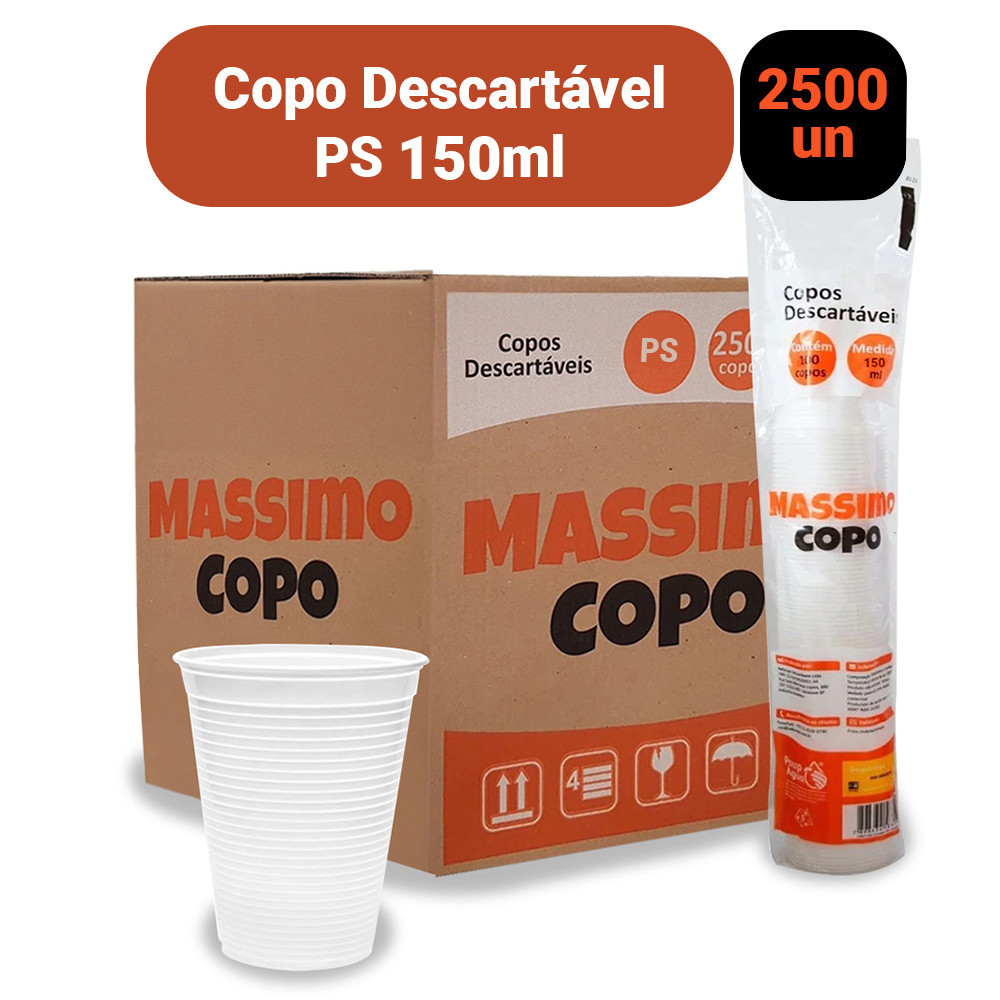 Copo Descartável PS 150ml Massimo Copo 500/ 1000/ 2500un em Oferta na Shopee