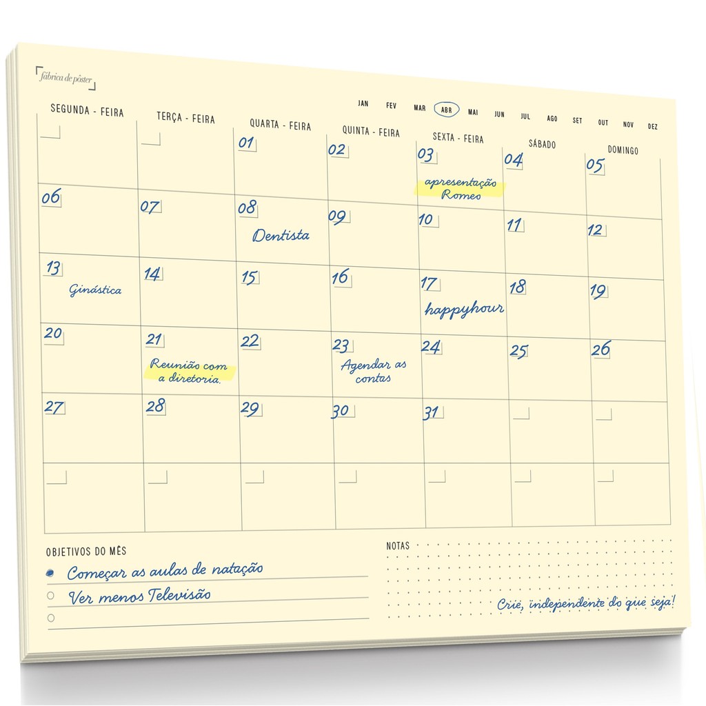 Planner Mensal e Checklist A4 50 Bloco Calendário