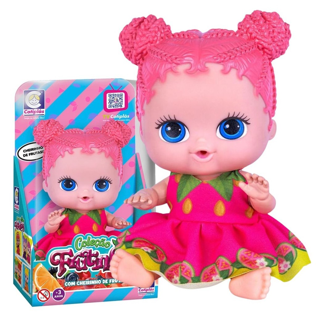 Boneca C/Cheiro Coleção Frutinhas Bebê Cheirinho de Goiaba Menina Fruta Brinquedo - Cotiplás