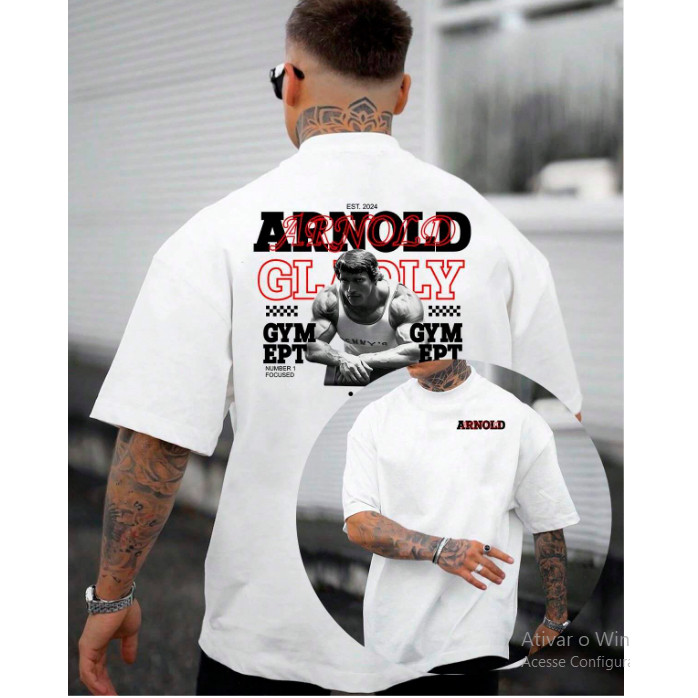 Camiseta Oversized Premium Confortavel Campeao Arnol Streetwear Academia Treino