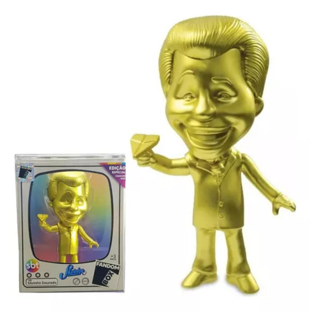 Boneco Silvio Santos Dourado Fandom Box Com Avião Aviãozinho