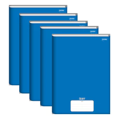Caderno Brochura 1/4 Capa Dura 80 Folhas Stiff Azul Slim - Pacote Com 5 Unidades