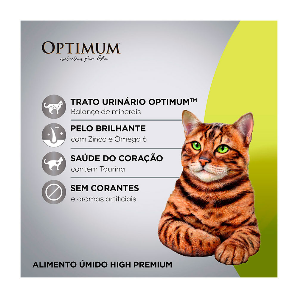 Detalhes do Ração Úmida Optimum Sachê Para Gatos Adultos Sabor Carne 85g