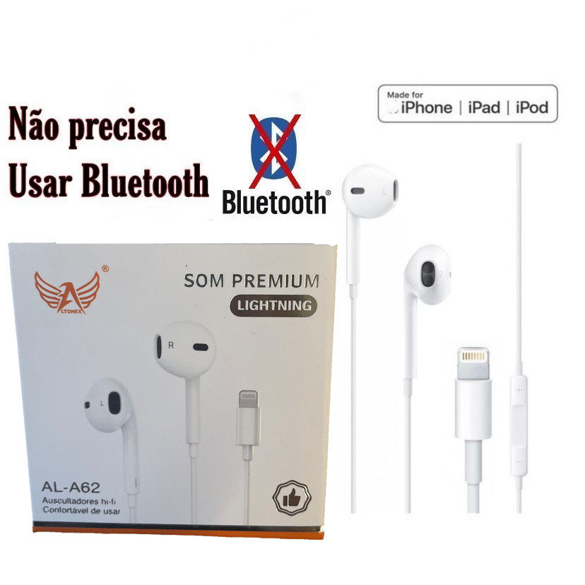 Fone De Ouvido Lightning iphone Com Fio  Para Ipad Iphone 7 8 X 11 12 13 14 PRO MAX Com Microfone