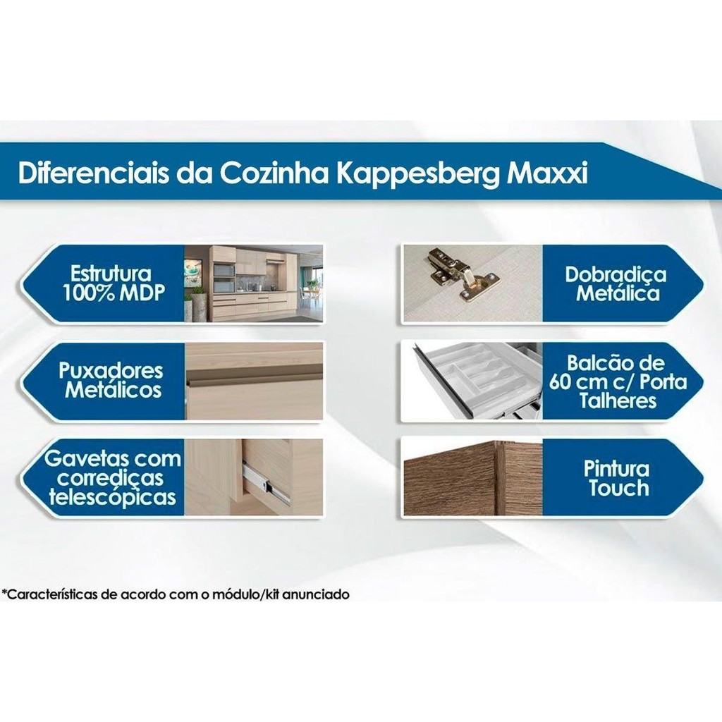 Detalhes do Balcão de Cozinha Maxxi G748 Canto Reto c/ 1 Porta s/ Tampo 98cm Canela - Kappesberg