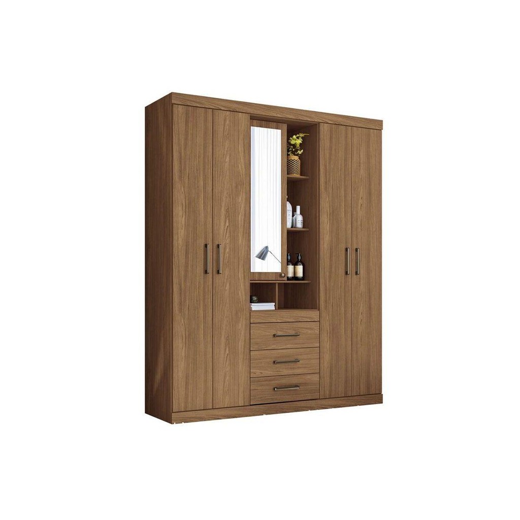 Guarda Roupa Solteiro 5 Portas e 3 Gavetas Havana Star 5.3 Jatoba/Atacama - Santos Andirá em Oferta na Shopee