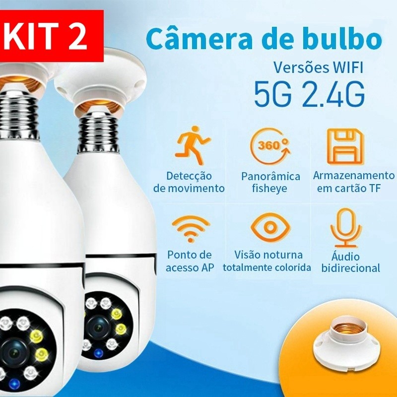 Kit com 2 Câmeras Wi-Fi IP Yoosee 360° em Formato de Lâmpada - Segurança Externa com Visão Noturna em Oferta na Shopee