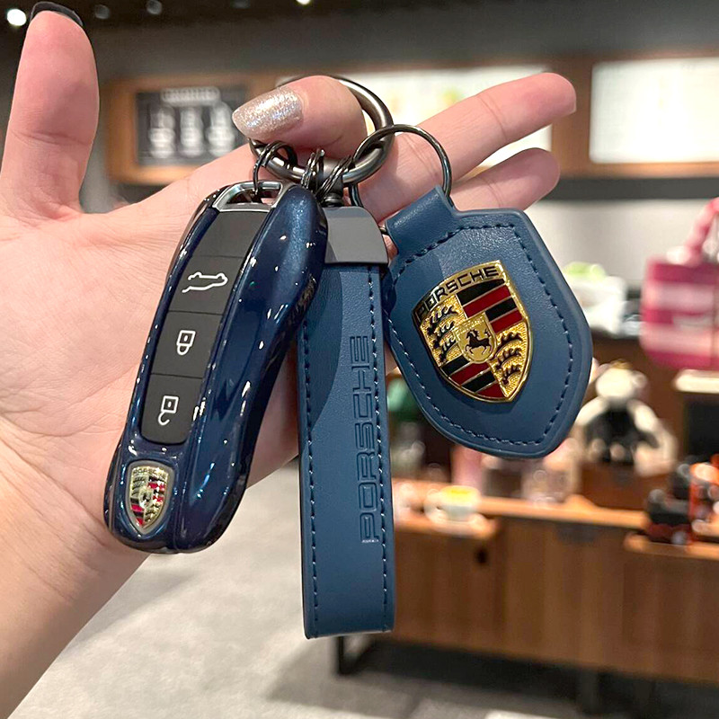 Porsche meia-noite azul chave escudo cor pura simples adequado para 718 Macan Cayenne Panamera 911 Taycan Plug-In chave