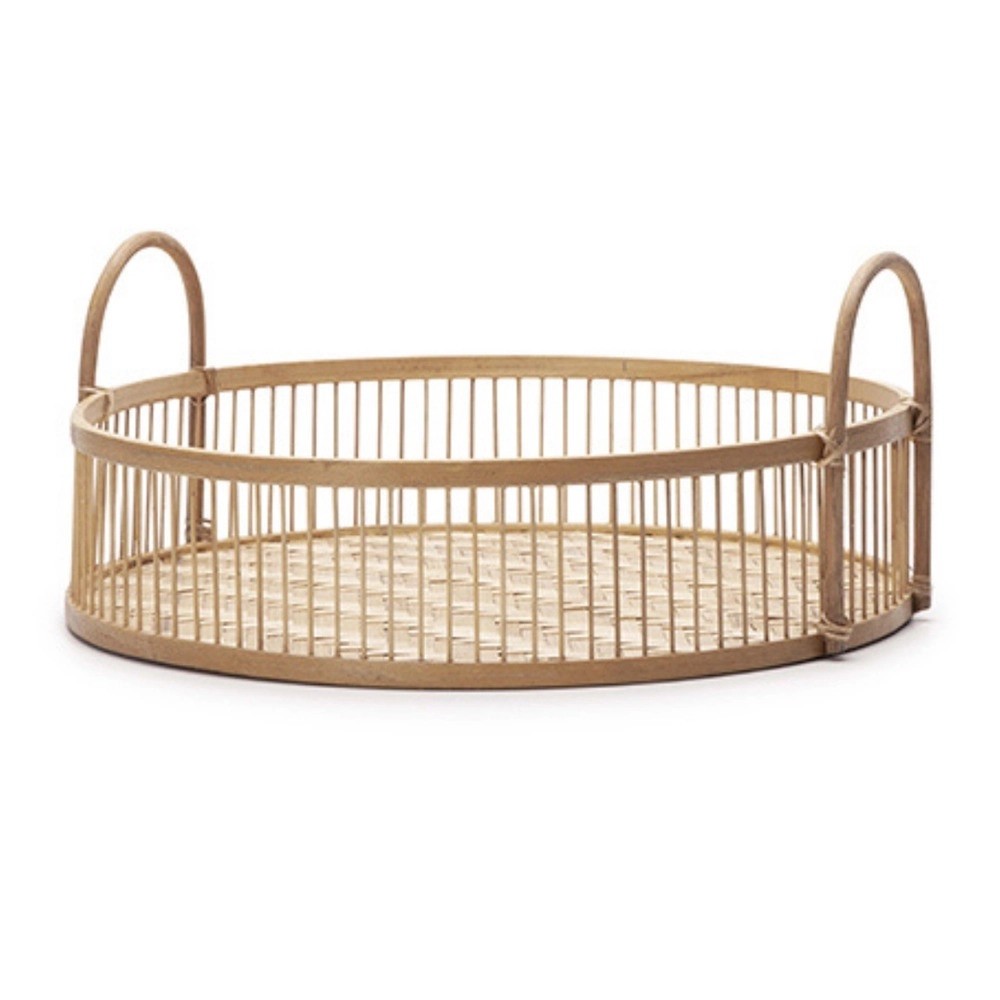 Bandeja Redonda em Bambu e Rattan Natural 30 cm C/ Alça - Mart