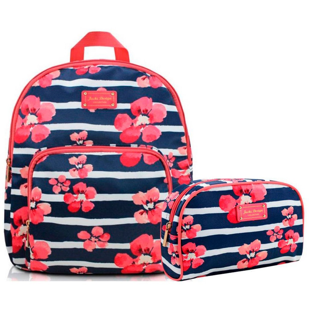 kit mochila com Necessaire Oval Bossa-nova Azul Jacki Design