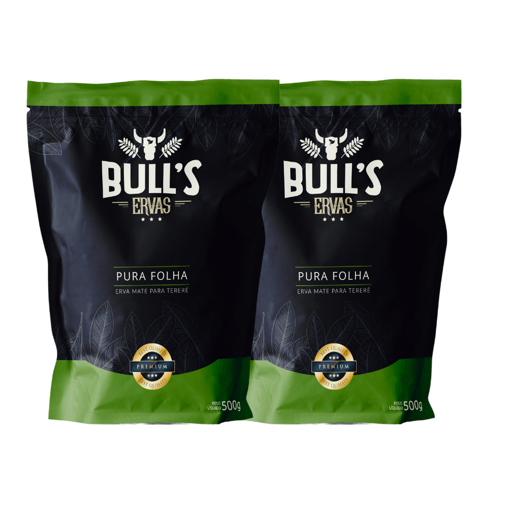 Kit 2 Ervas Bull's 500g Sabor Pura Folha – Erva Mate Premium de Alto Padrão – FRETE GRÁTIS E ENVIO IMEDIATO!