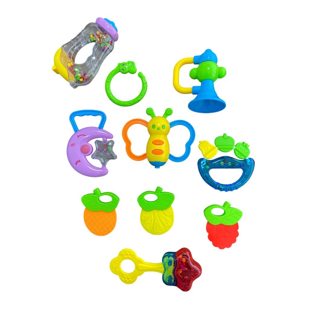 Kit Brinquedos Para Bebê Chocalhos Mordedor Sensorial 10 Peças Brinquedo Infantil Musical Coisas de Bebê Neném Criança P