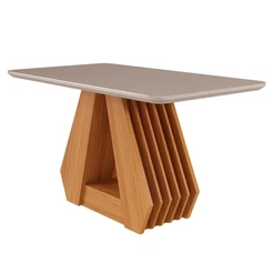 Mesa de Jantar Retangular com Tampo de Vidro Agata Off White e Nature 130 cm