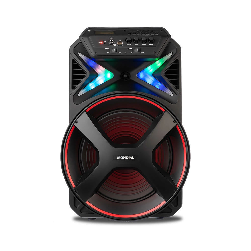Caixa Amplificada Connect Lights Mondial Bivolt 400W RMS Preto/Vermelho - CM-400 - Audio