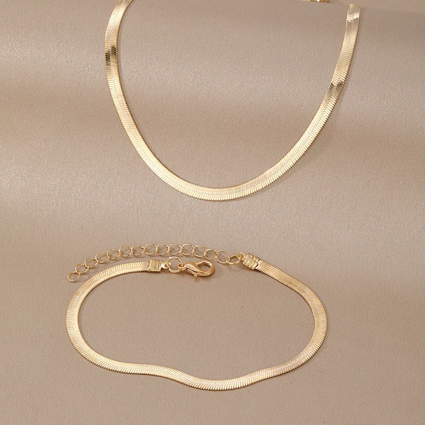 Kit Colar Choker Gargantilha E Pulseira Dourado Fita Lisa Unissex Banhado Envio Imediato