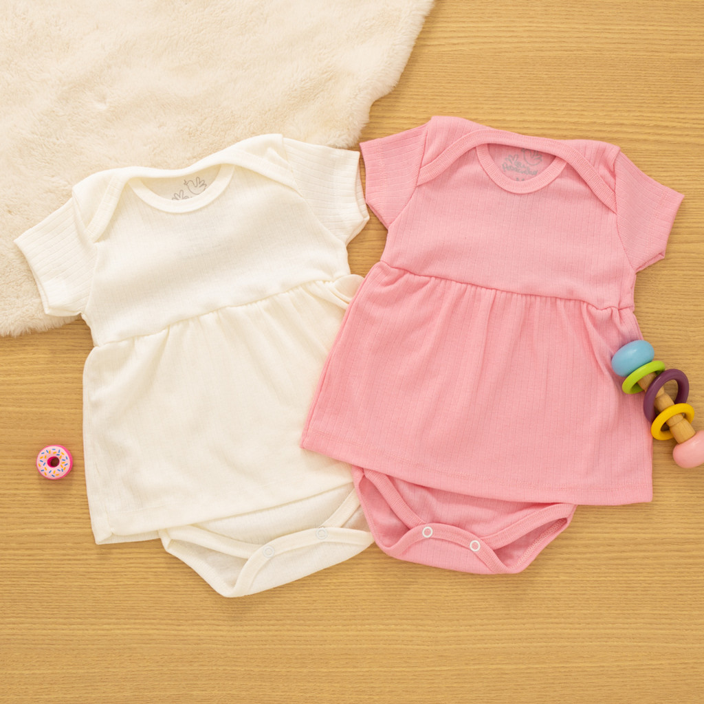 Kit 2 Vestidos Body Bebê Canelado 100% Algodão Confortável e Econômico MP004KIT2-MS-C1 em Oferta na Shopee