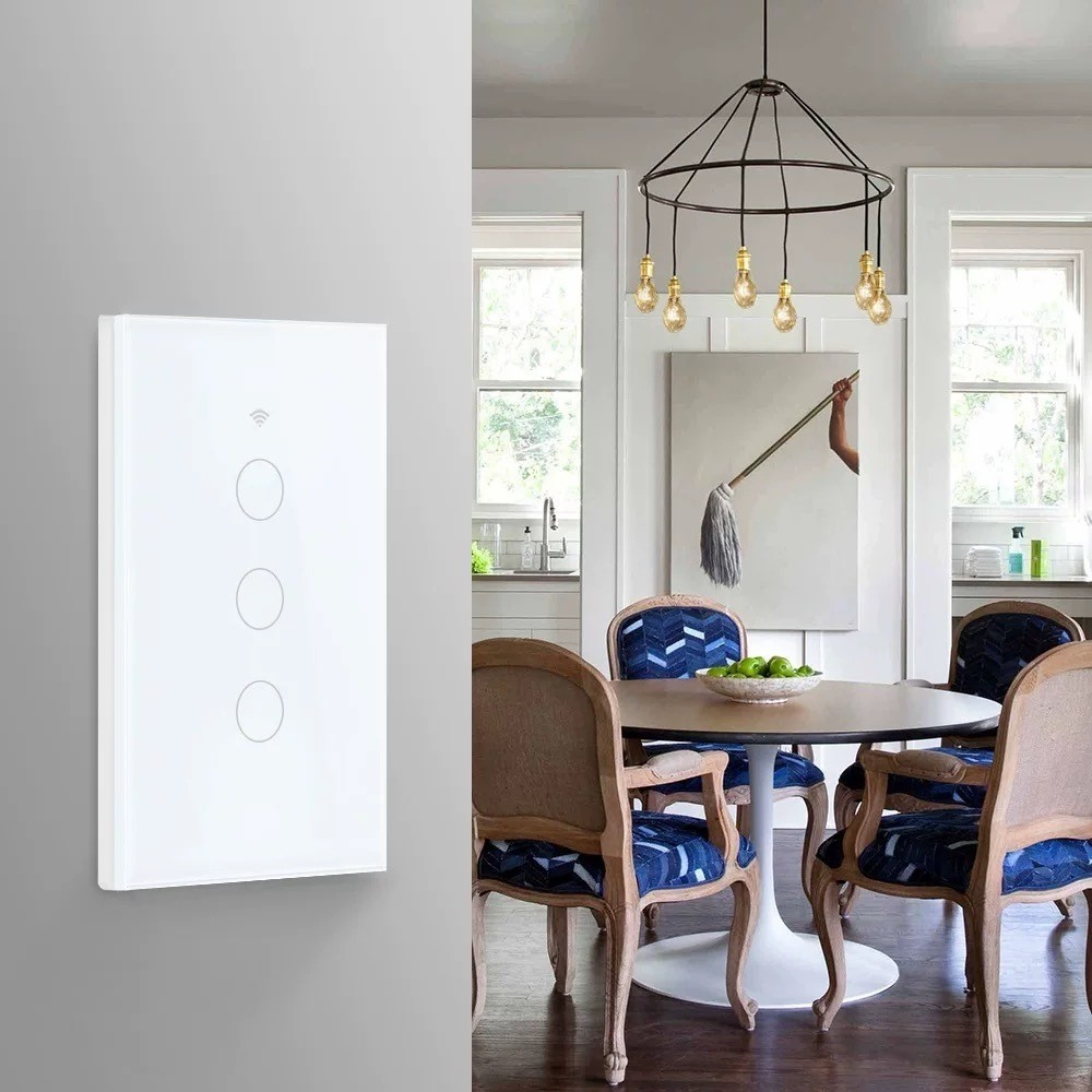 Interruptor Inteligente Wi-Fi Touch 3 Botões Tuya Smart Alexa Google Home Smart Life Automação Residencial