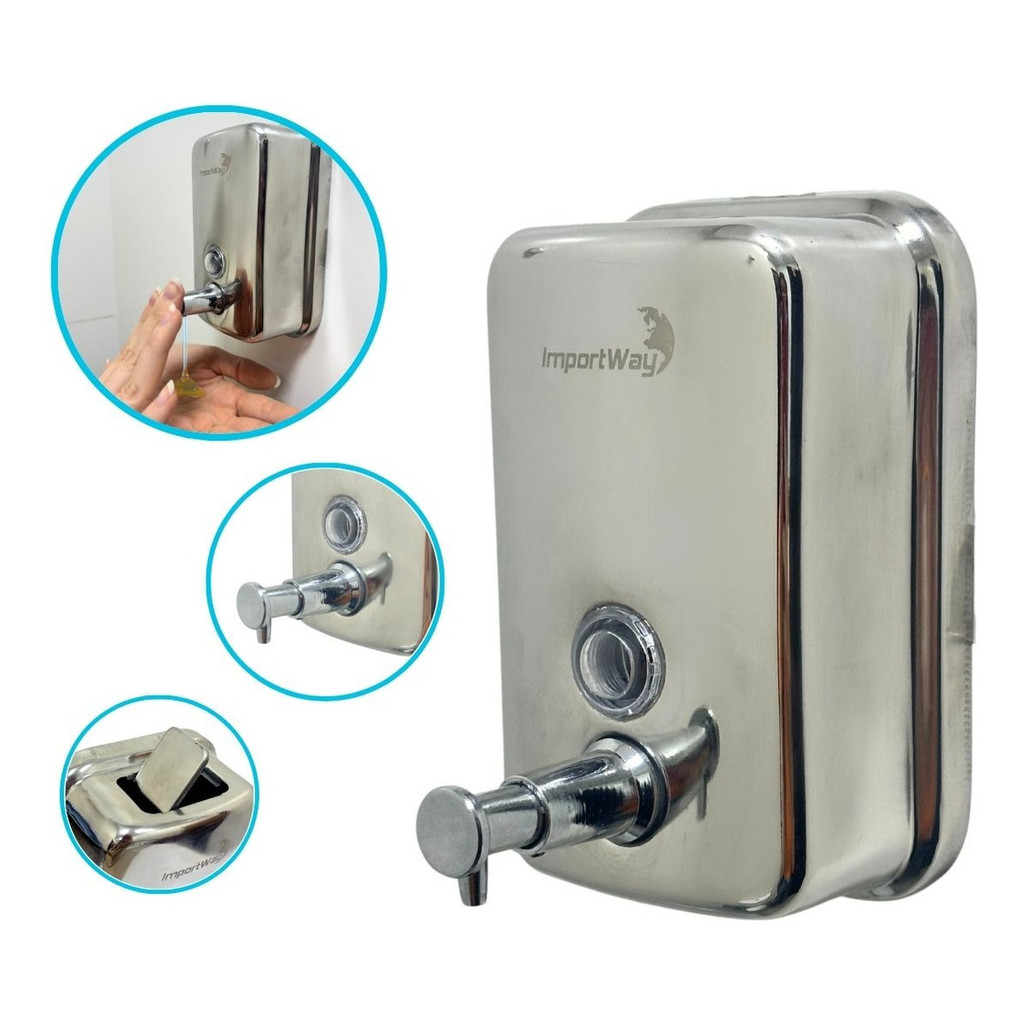 Dispenser Saboneteira Líquida Detergente Inox 500ml Parede Cor Cromado