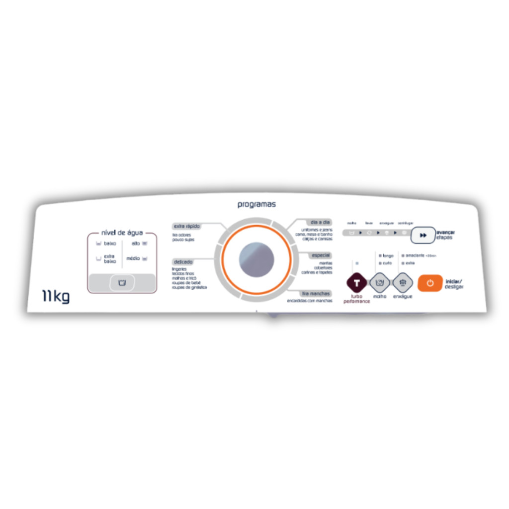 Adesivo Painel Decorativo Para Lavadoras de Roupas Brastemp BWK11 Versão Comando Inferior