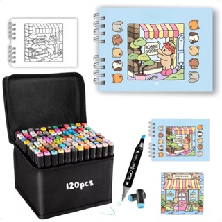 Kit Livro De Colorir  Com Conjunto De Canetas Ponta Dupla 24/36/48/60/80 Cores Capa Dura 5...