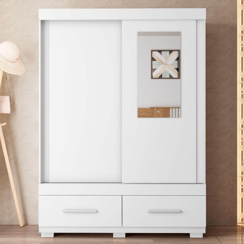 Guarda Roupa Mongi 2 Portas Com Espelho Branco Caemmun