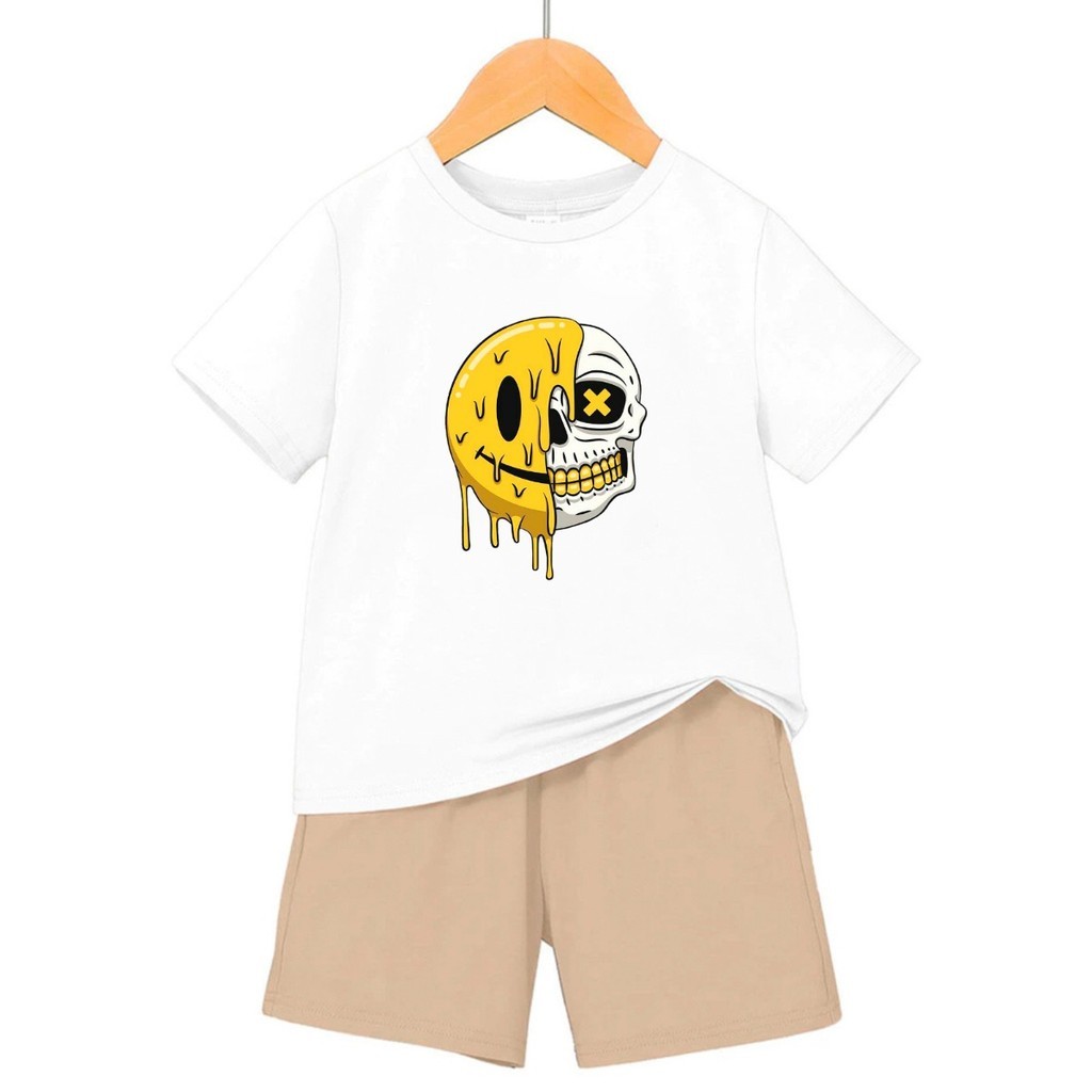 Kit Conjunto Infantil Camiseta E Short Moletom Infantil Juvenil Caveira Streetwear Premium 100% Algodão Envio Imediato