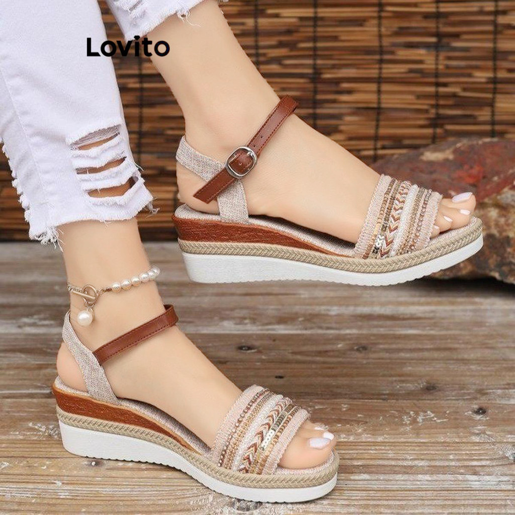 Lovito Sandálias Boho lisas com sola grossa e confortáveis para mulheres  LFA65321 - Women Shoes