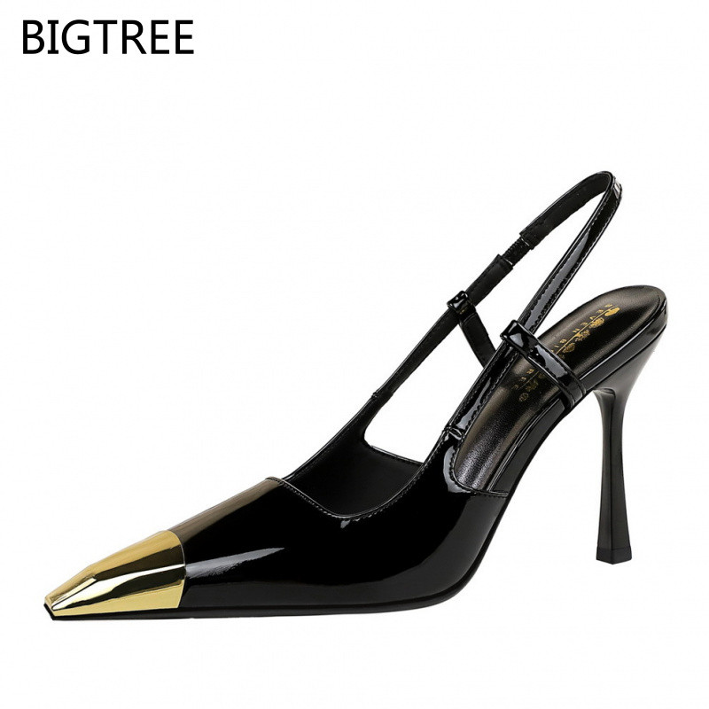 Sapatos Femininos de Salto Alto BIGTREE 2629-1 Estilo Europeu e Americano Festa Stiletto Couro Envernizado Metal Bico Fi em Oferta na Shopee