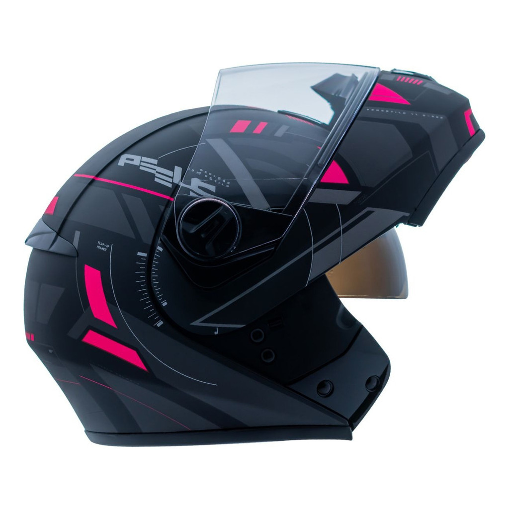 CAPACETE ESCAMOTEÁVEL PEELS URB2 DYNAMIC PRETO FOSCO PINK ROBOCOP FEMININO MASCULINO MOTO ARTICULADO