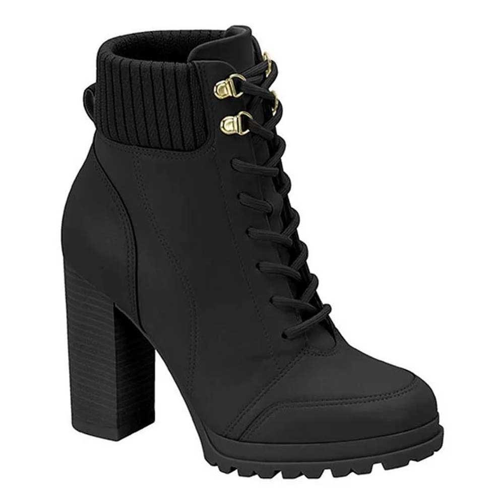 Bota Coturno Feminino Salto Bloco Napa Berlim Knit Preto Vizzano 3089.102