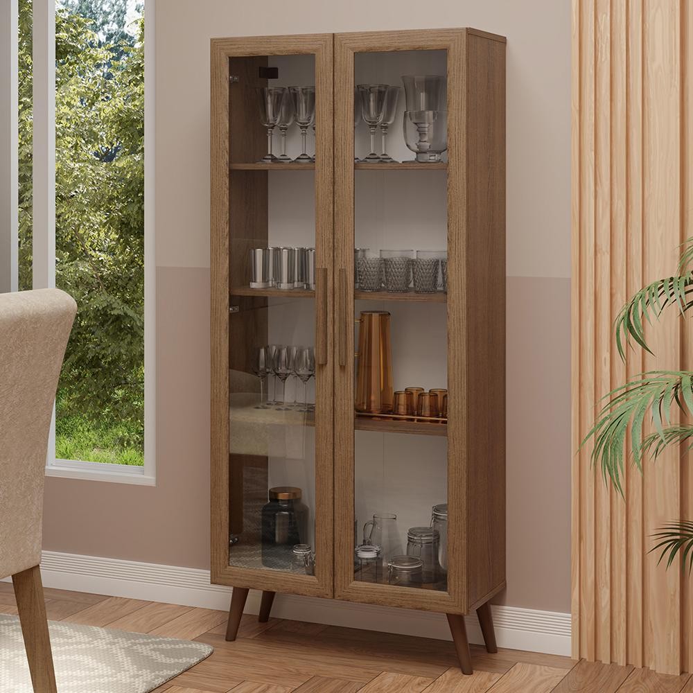 Cristaleira 70 cm 2 Portas de Vidro com Pés Cônicos Madesa Rustic em Oferta na Shopee
