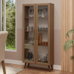Cristaleira 70 cm 2 Portas de Vidro com Pés Cônicos Madesa Rustic