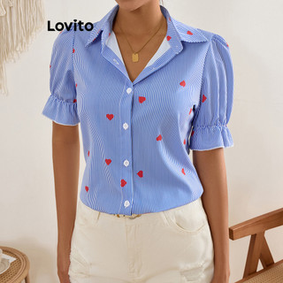 Lovito Blusa elegante listrada com babados em forma de coração para mulheres LBL17062 em Oferta na Shopee